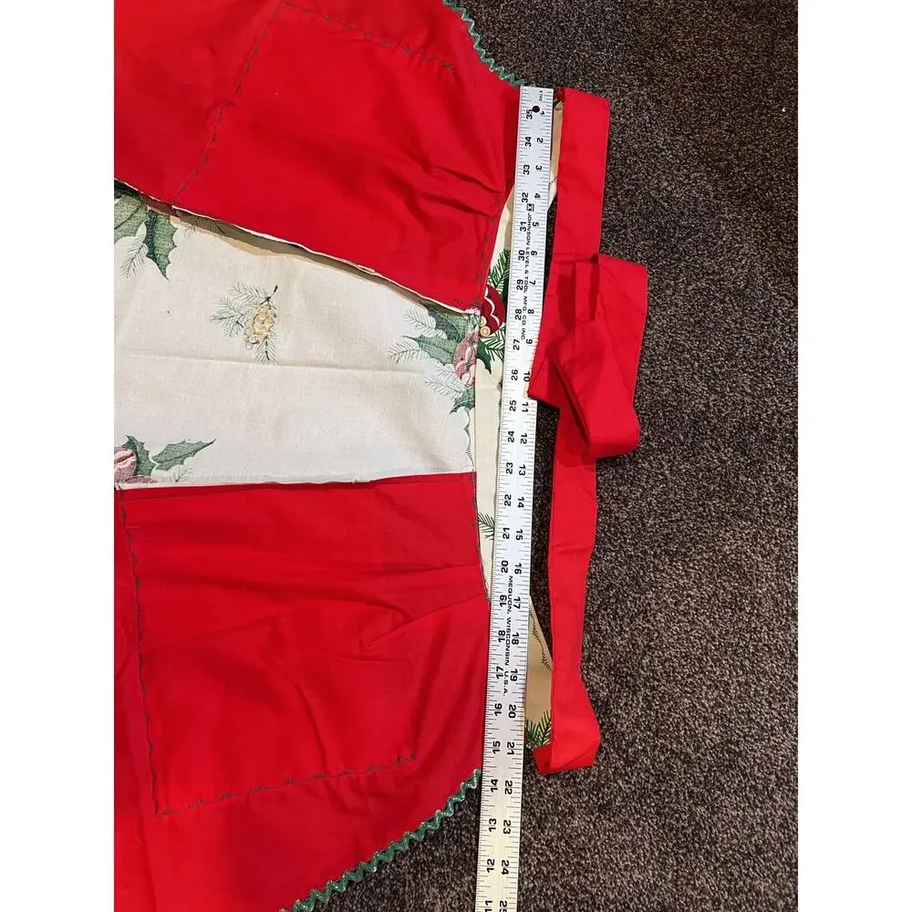 Vintage Christmas Half-Apron MCM Holiday Hostess Bright Cheerful Santa Holly